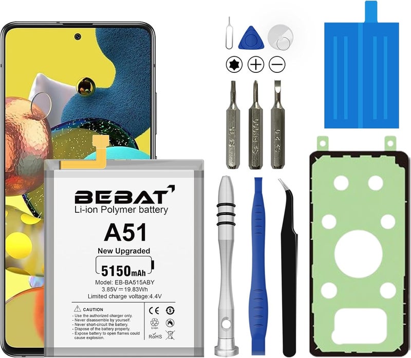BEBAT Replacement Battery for Samsung Galaxy A51,5150mAh High Capacity 0 Cycle Lithium Polymer Battery for Samsung Galaxy A51 SM-A515F SM-A515F/DS with Tool Kits,EB-BA515ABY - Image 1